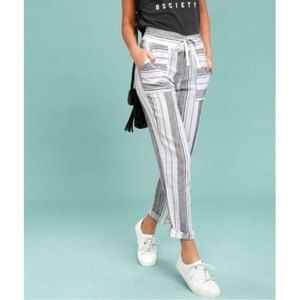 Tavik Court Black and White Striped Cropped Linen Pants Size M NWT